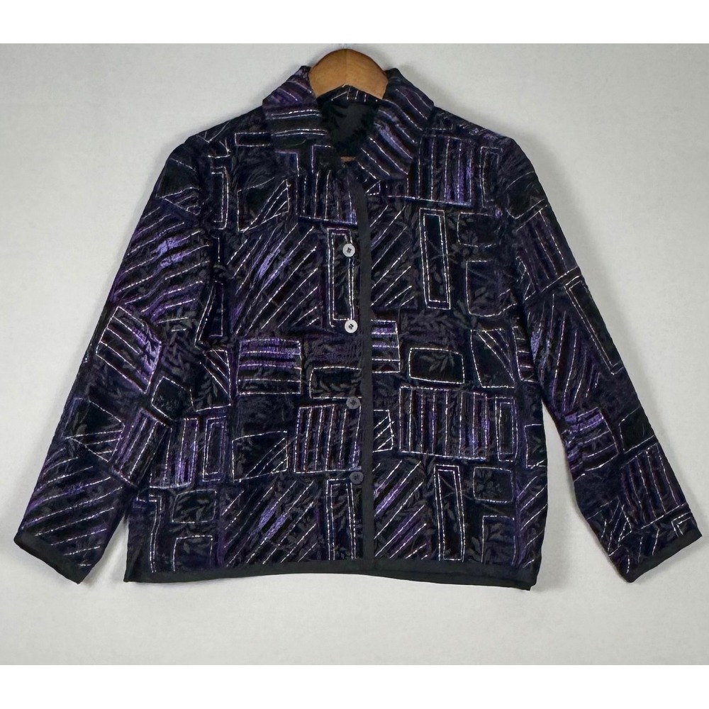 Unbranded Button Front Jacket Womens L Purple Vintage 90s Burnout Excellent
